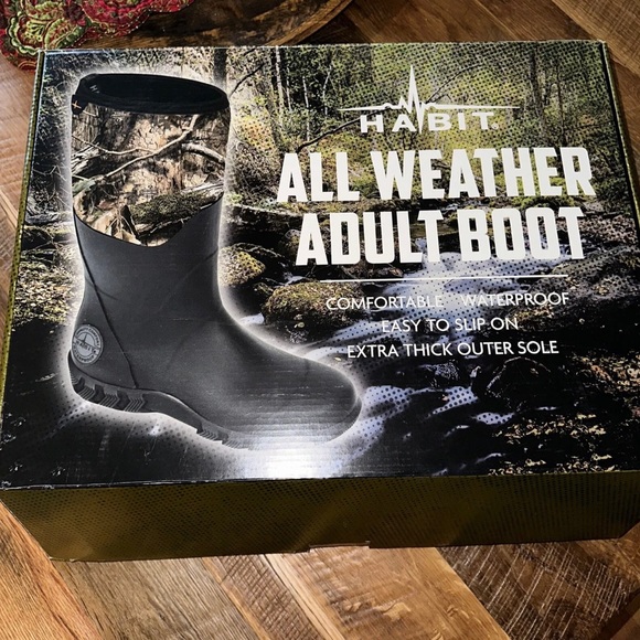 Habit Mens All Weather Rubber Boots Waterproof Mossy Oak Country Thick Sole Boot - Picture 2 of 3